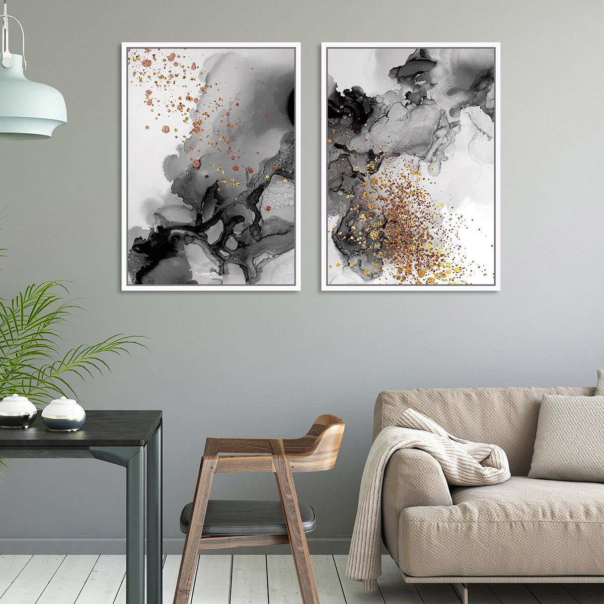 Velvet Firmament, Black And Gold, Abstract Art Duo – Zokis Canvas Art